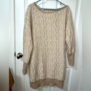VENUS Beige Cable Knit Crew Neck Sweater off the shoulder